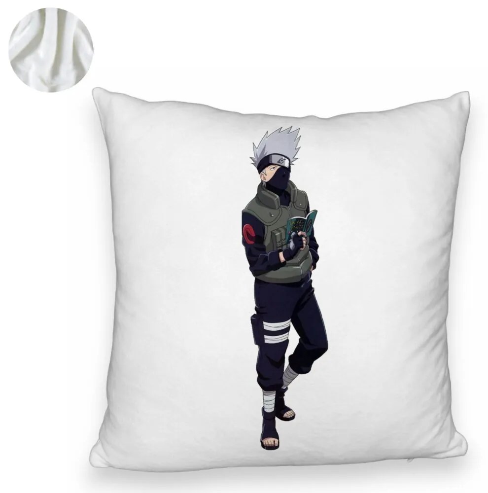 Perna Decorativa Fluffy cu Naruto Kakashi, 40x40 cm, Alba, Husa Detasabila, Burduf