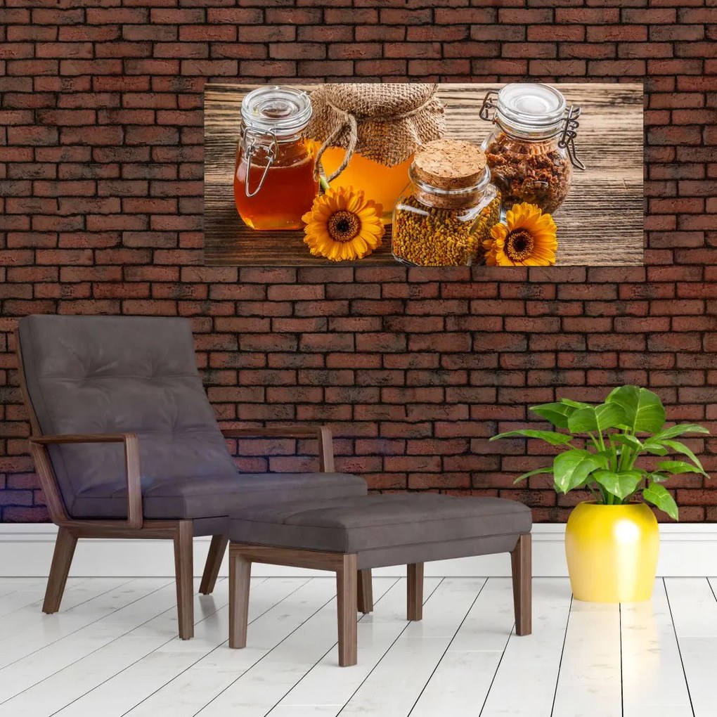 Tablou - Natura morta cu borcane de miere (120x50 cm)