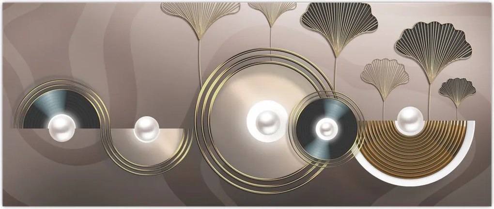 Tablou - Abstract maro-auriu (120x50 cm)