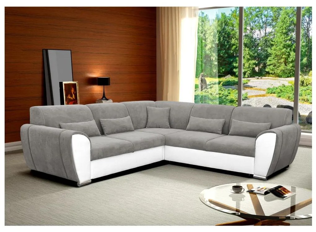 Colțar extensibil în formă de L cu spațiu de depozitare VISEU, partea dreaptă, gri/alb