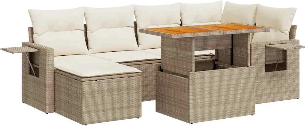 vidaXL Set canapele de grădină, 7 piese, cu perne, bej, poliratan