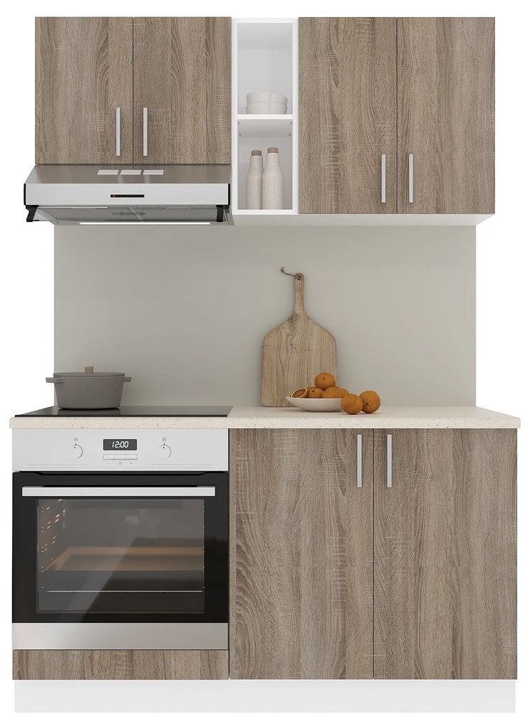 Set Bucatarie Karo V4, Stejar Sonoma Inchis/Alb, Blat Thermo 28 mm, L 140 cm
