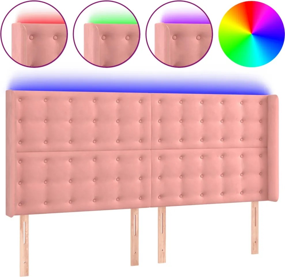 vidaXL Tăblie de pat cu LED, roz, 163x16x118/128 cm, catifea