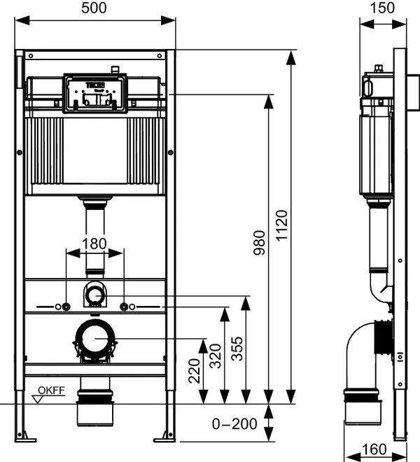 Set de instalare incastrata pentru WC suspendat, cu rezervor Base, clapeta inclusa, inaltime de constructie 1,12 m