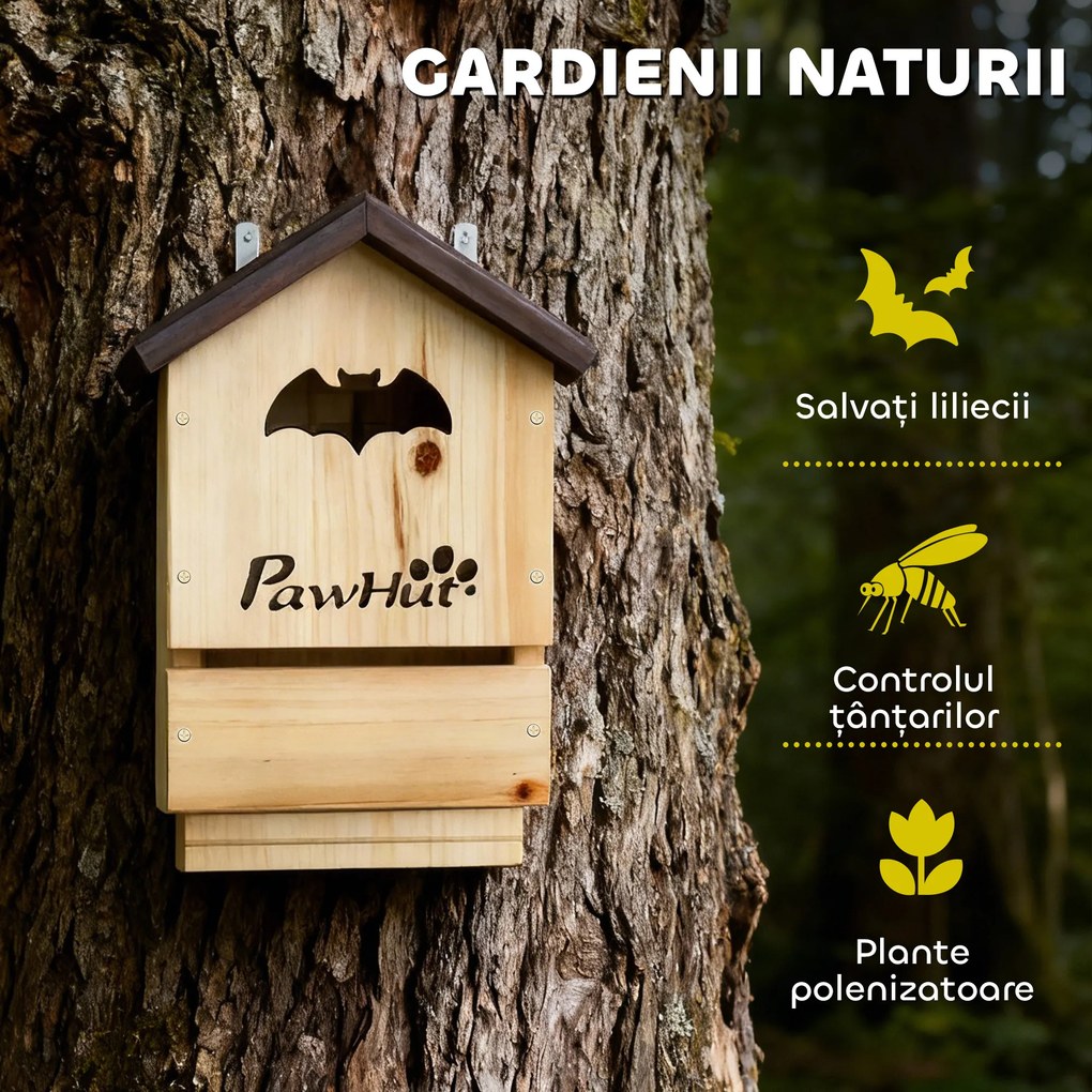 PawHut Set de 3 Căsuțe pentru Lilieci din Lemn de Brad, Adăpost pentru Lilieci pentru Grădină și Exterior, Ușor de Montat, 21.5x11.5x34 cm | Aosom Romania