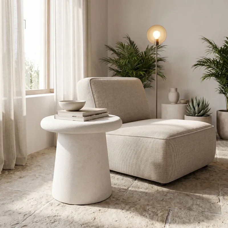 Masuta Laterala Rotunda Hestia MDF Alb D47x48 Cm