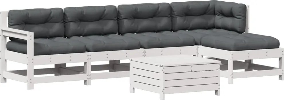 vidaXL Set mobilier de grădină cu perne, 6 piese, alb, lemn masiv pin