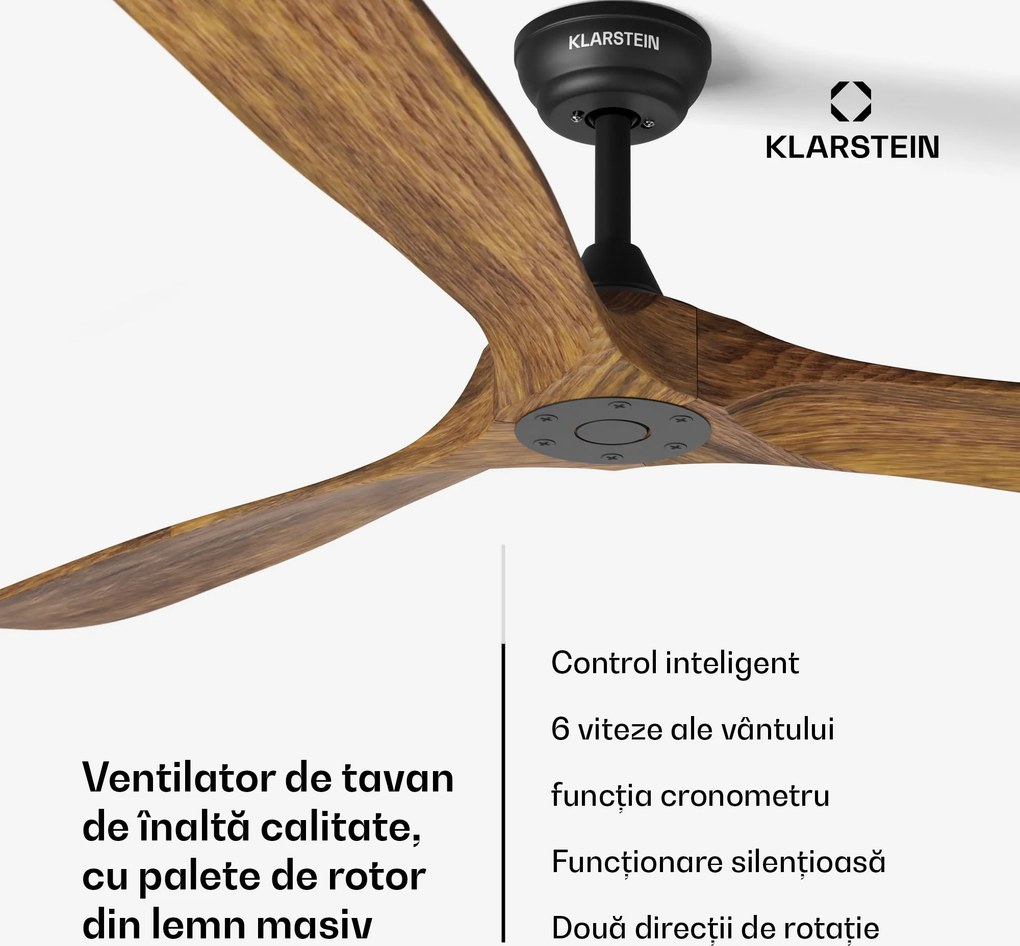 Klarstein Ventilator de tavan Bahama Breeze Smart, palete rotor din lemn masiv, telecomandă + control prin aplicație