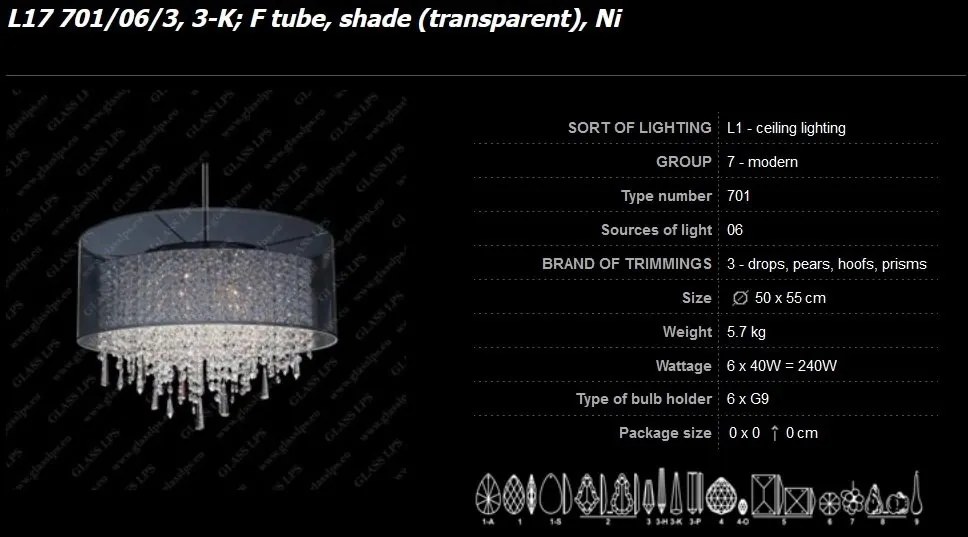 Lustra cristal Bohemia diametru 50cm L17 701/06/3, 3-K; F tube, shade (transparent), Ni