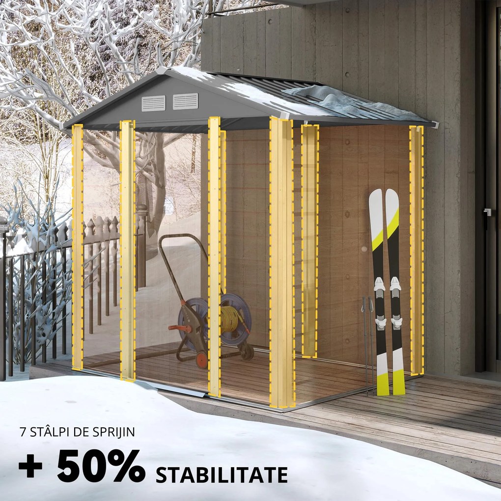 Outsunny Magazie de Grădină pentru Unelte cu Uși Glisante, 197x163x178-200 cm, Maro | Aosom Romania