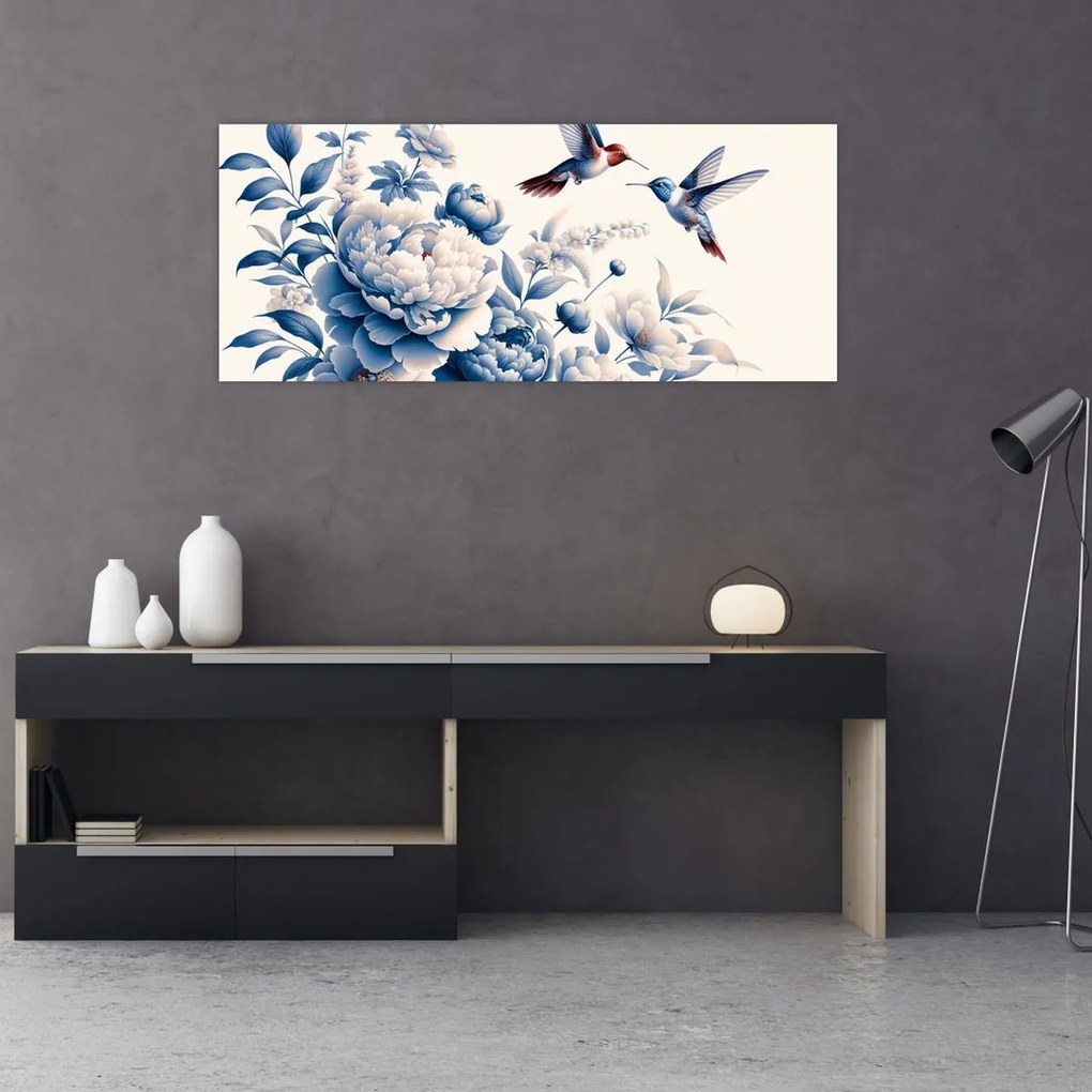Tablou - Colibri deasupra florii (120x50 cm)