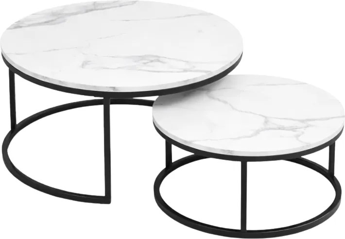 Set 2 mese de cafea rotunde MARBLEX, negru/marmura alba