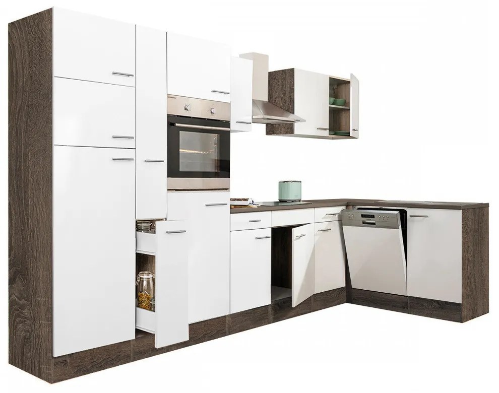 Dulap de bucătărie de colț Yorki 370, corp din stejar Yorki, cu față alb satinat