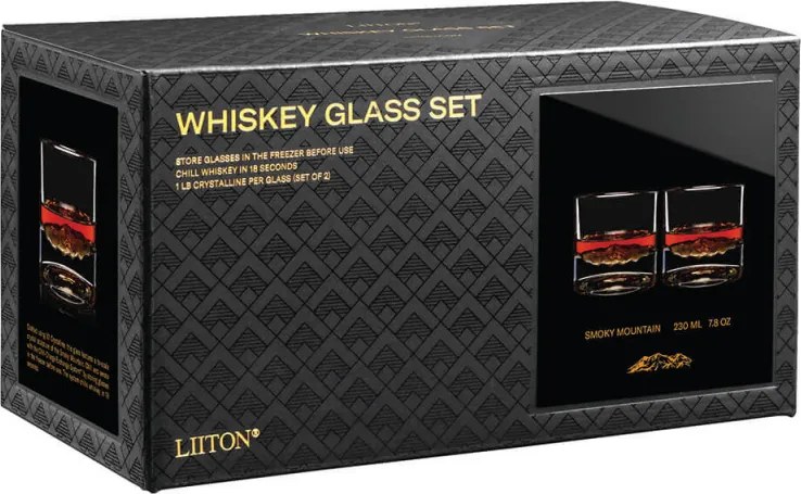 Set pahare pentru whisky LIITON 1009931 Smoky Mountain, 230 ml, 2 buc, Fund 3D Great Smoky Mountain, Transparent