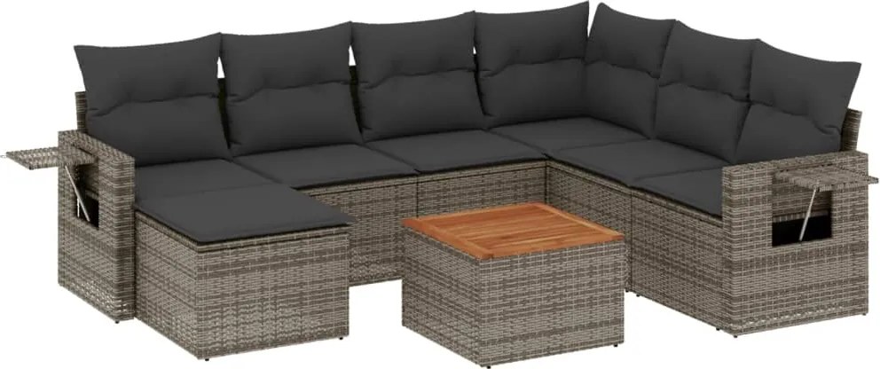 vidaXL Set canapele de grădină cu perne, 8 piese, gri, poliratan