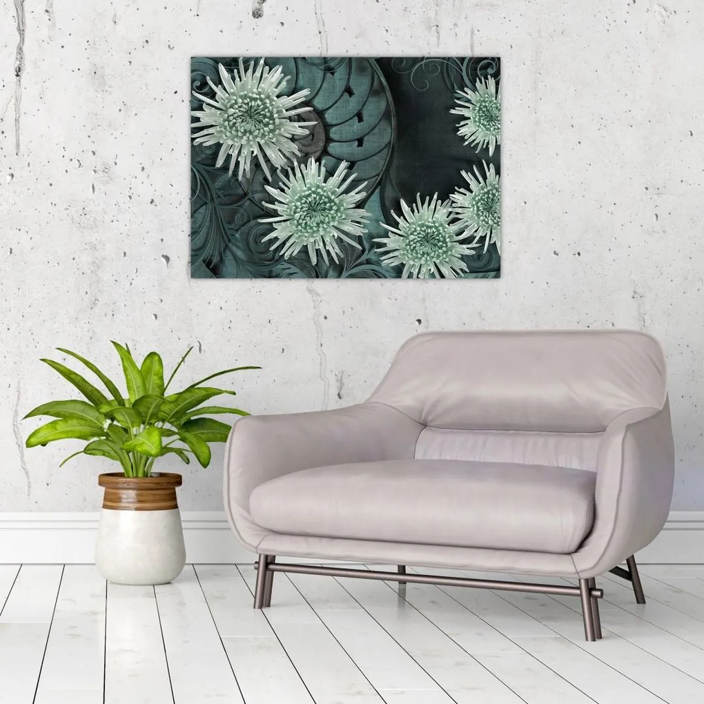 Tablou - Flori verzi (70x50 cm)