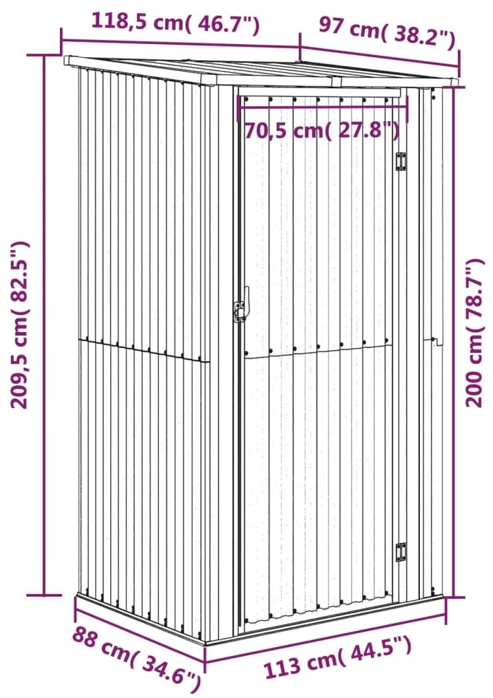 Sopron de gradina, maro, 118,5x97x209,5 cm, otel zincat Maro