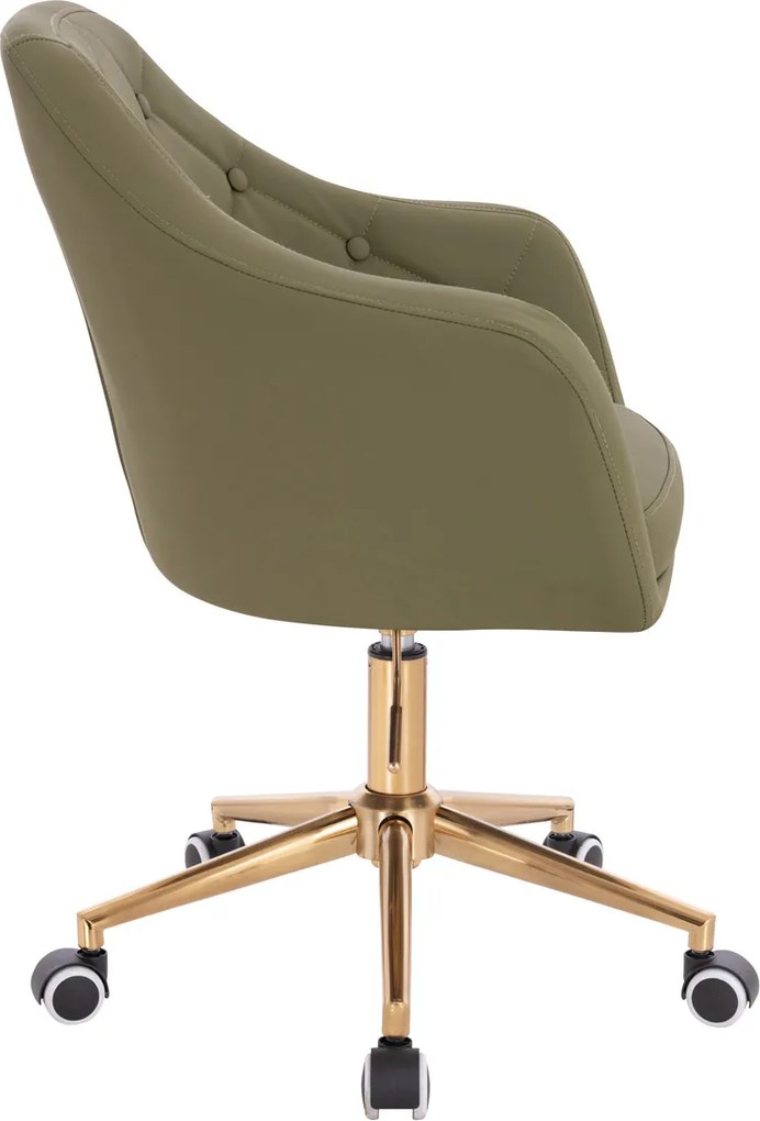 HR831K Scaun Khaki Piele Ecologica Premium Soft cu Bază Aurie