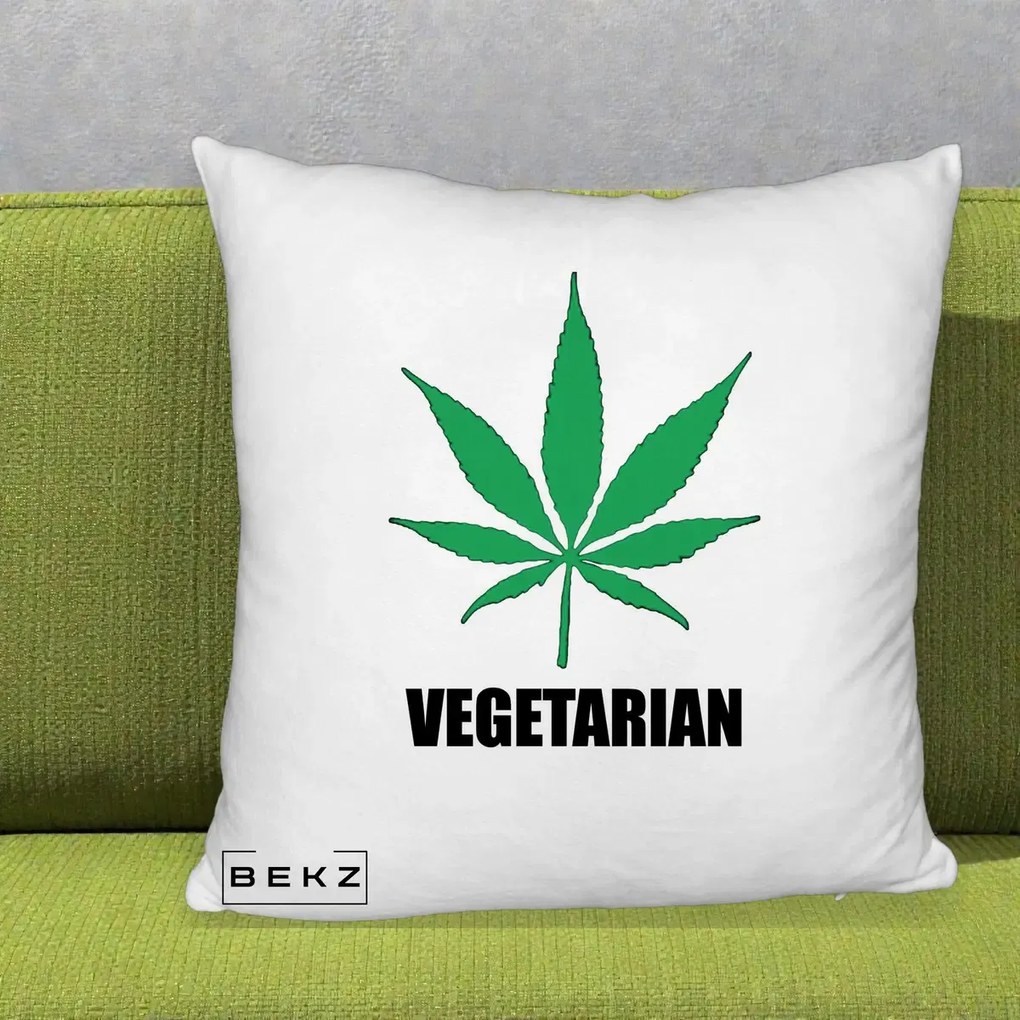 Perna Decorativa Vegetarian cu Frunza, 40x40 cm, Alb Pufos, Husa Detasabila, Perna Inclusa, BEKZ®