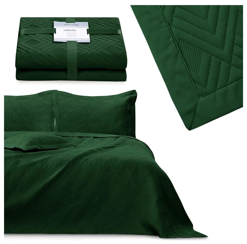 Cuvertură verde-închis matlasată din microfibră 170x210 cm Ophelia – Restilo