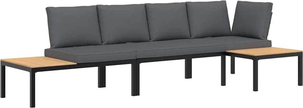vidaXL Set canapea de grădină, 3 piese, cu perne, negru, aluminiu