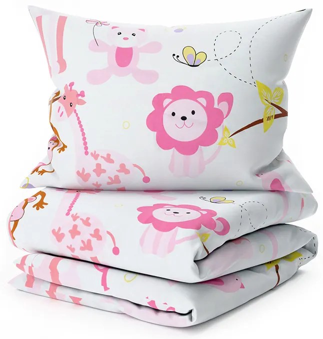 Lenjerie de pat pentru patut din bumbac Renforce ZOO roz Dimensiune lenjerie de pat: 45 x 65 cm | 90 x 140 cm