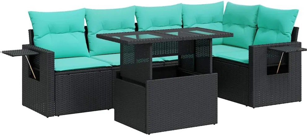 vidaXL Set mobilier grădină perne 6 piese negru poliratan/lemn acacia