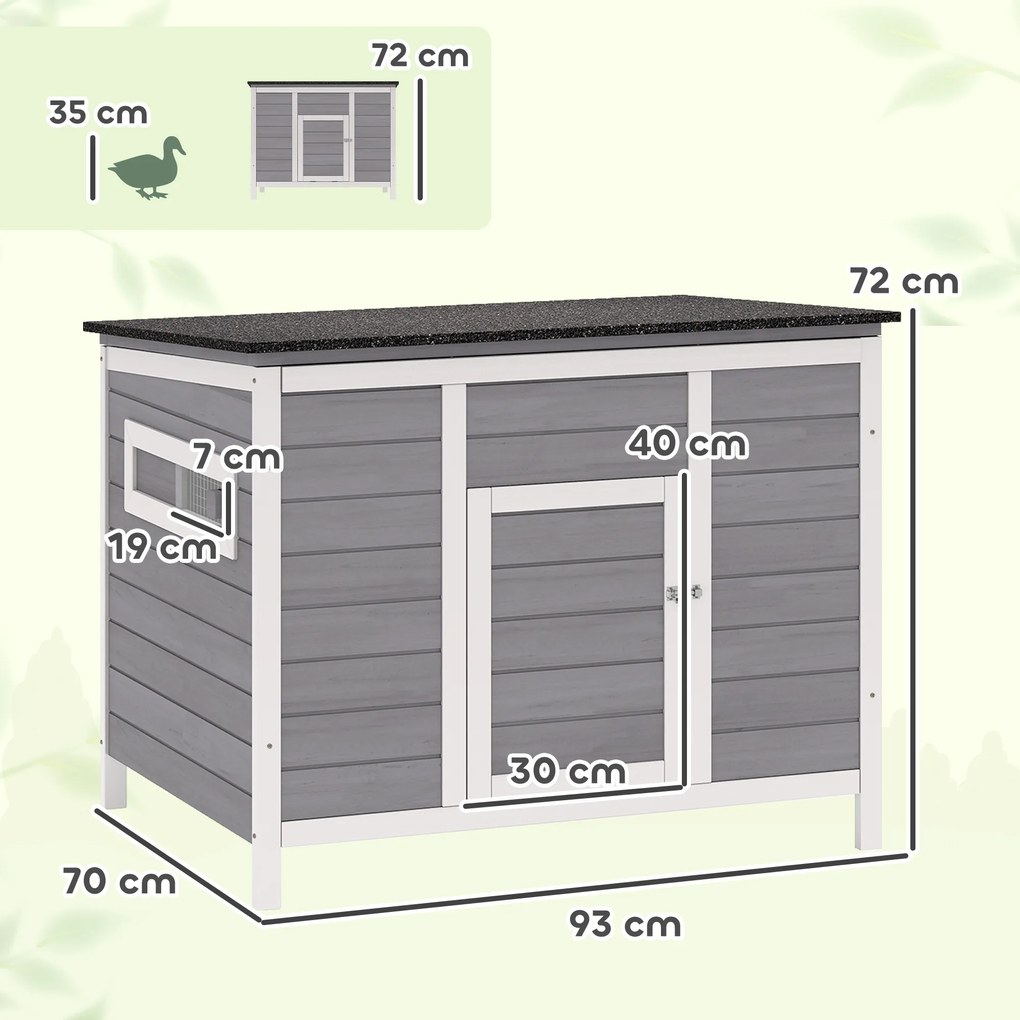 PawHut Căsuță pentru Rațe cu Acoperiș Rabatabil, Ferestre și Rampă, din Lemn, 93x70x72 cm, Multicolor | Aosom Romania