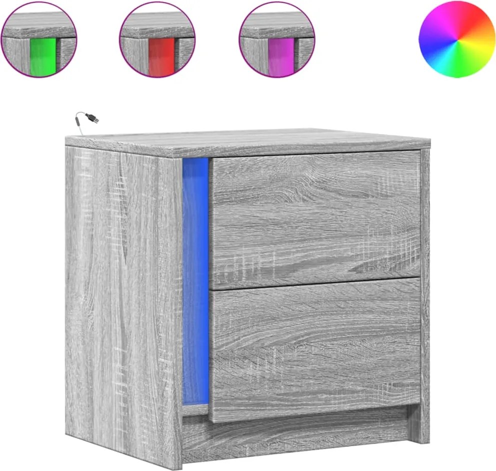 vidaXL Noptiere cu lumini LED, 2 buc., sonoma gri, lemn prelucrat