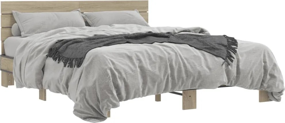 vidaXL Cadru de pat, stejar sonoma, 150x200cm, lemn prelucrat și metal