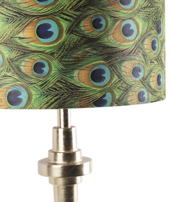 Lampă de masă Art Deco cu abajur din catifea aurie, design cu pene de păun, 40 cm - Diverso
