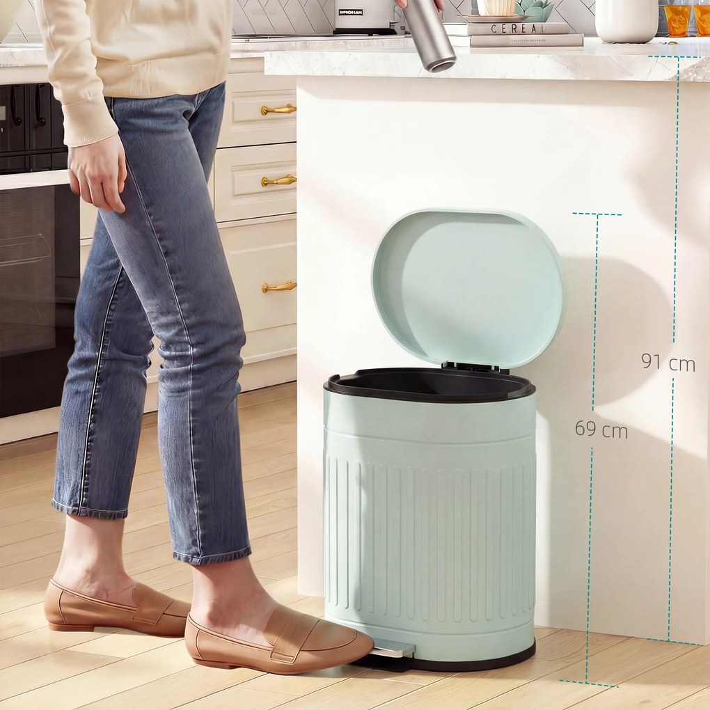 HOMCOM Coș de gunoi 20L cu pedală și capac coș interior detașabil funcție Soft-Close 36,5 x 31,2 x 45 cm, Grün | Aosom Romania