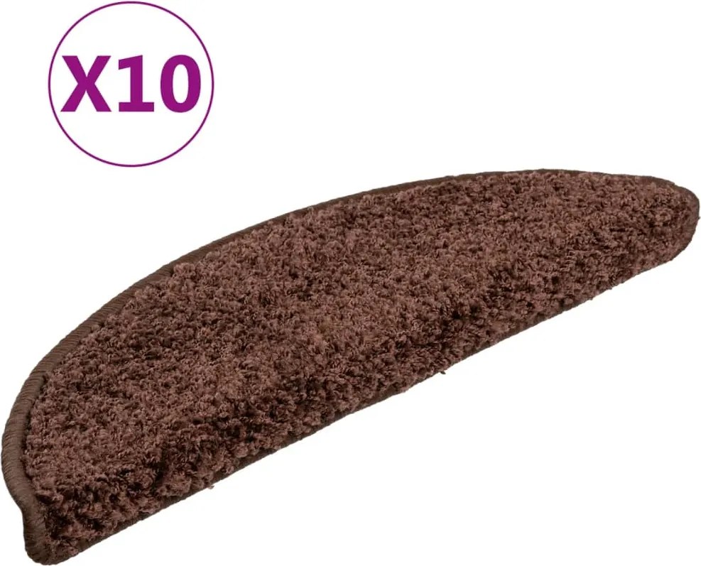 vidaXL Covorașe pentru scări, 10 buc., 56x17x3 cm, maro, semirotunde