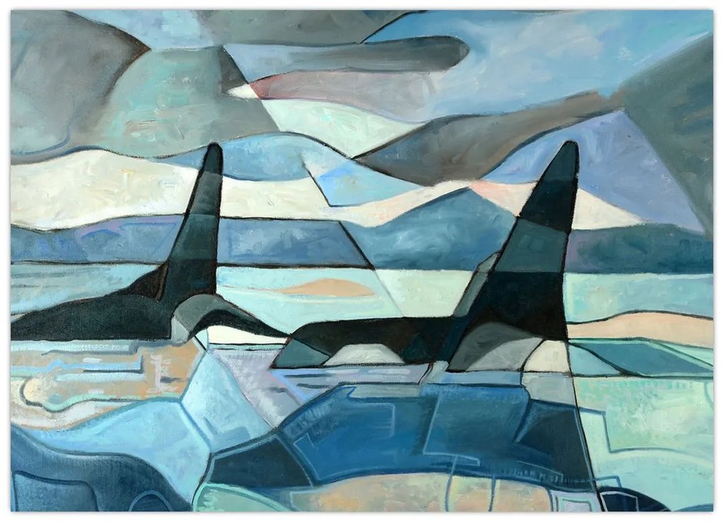 Tablou pe sticlă - Balene (70x50 cm)