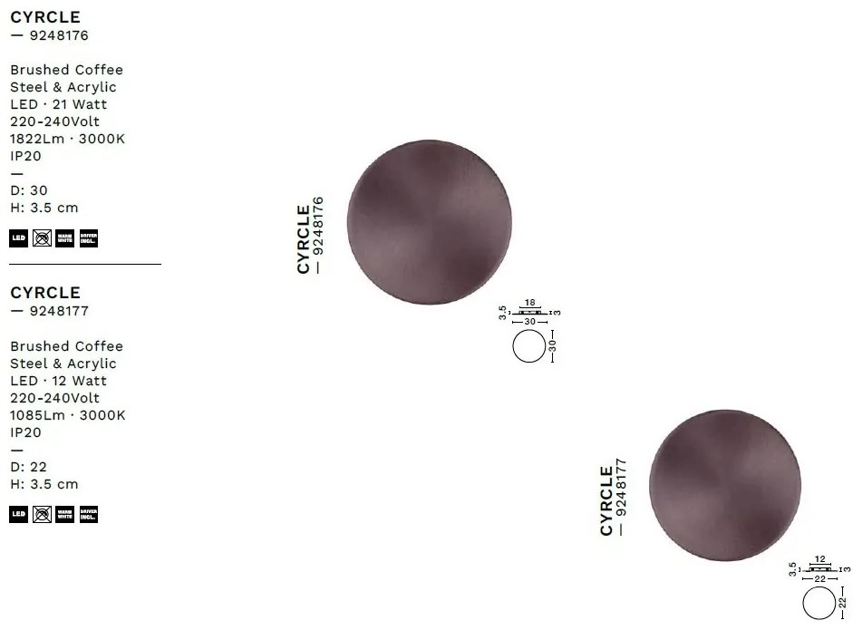 Aplica LED design decorativ CYRCLE coffee D-22cm