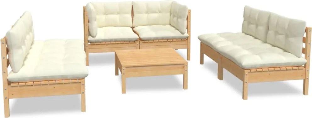 vidaXL Set mobilier grădină cu perne crem, 7 piese, lemn masiv de pin
