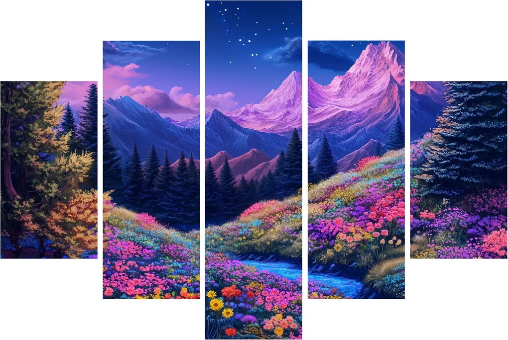 Tablou - Peisaj violet la lună plină (150x105 cm)