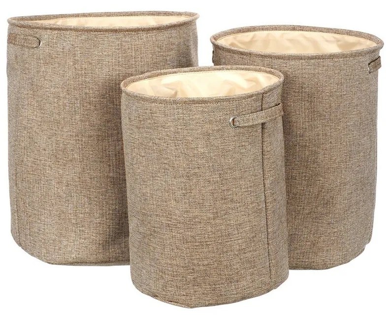 Set coș de rufe din 3 piese, maro