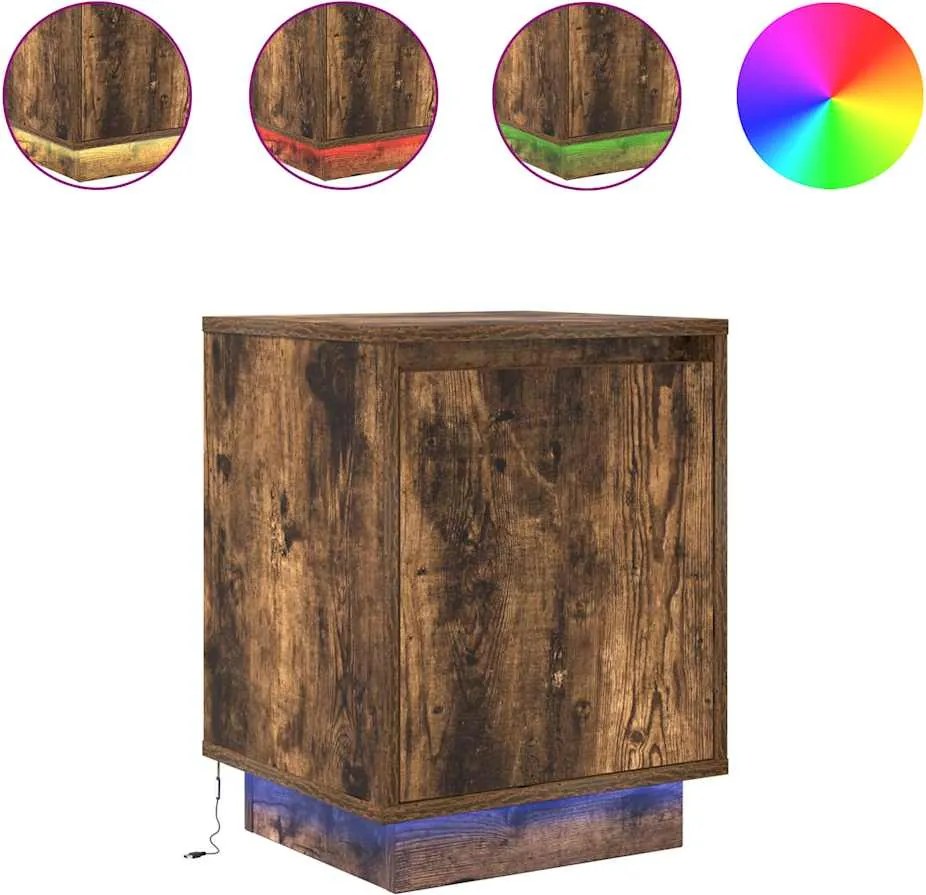 vidaXL Noptiera cu lumini LED Stejar afumat 38x34x50 cm