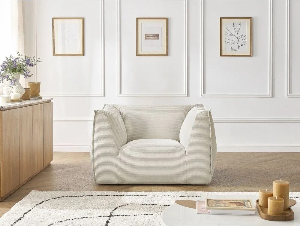 Fotoliu bej cu tapițerie din catifea reiată Giorgia – Bobochic Paris