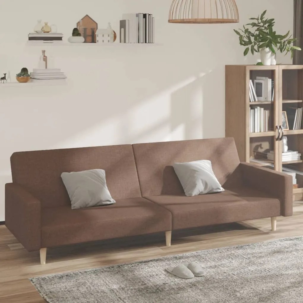 337290 vidaXL Canapea extensibilă cu 2 locuri, maro, textil