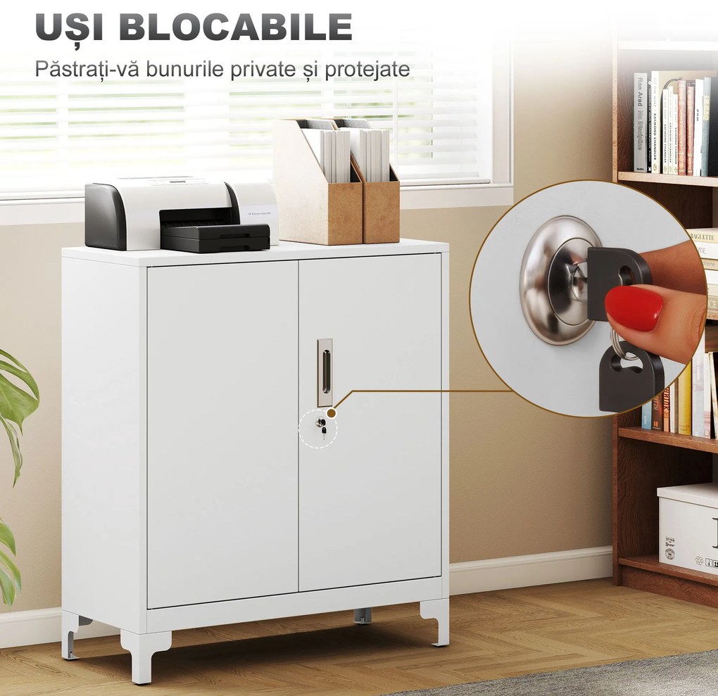 HOMCOM Mobilier de birou cu 3 rafturi, 2 uși și chei, 80x35x91 cm, Alb | Aosom Romania