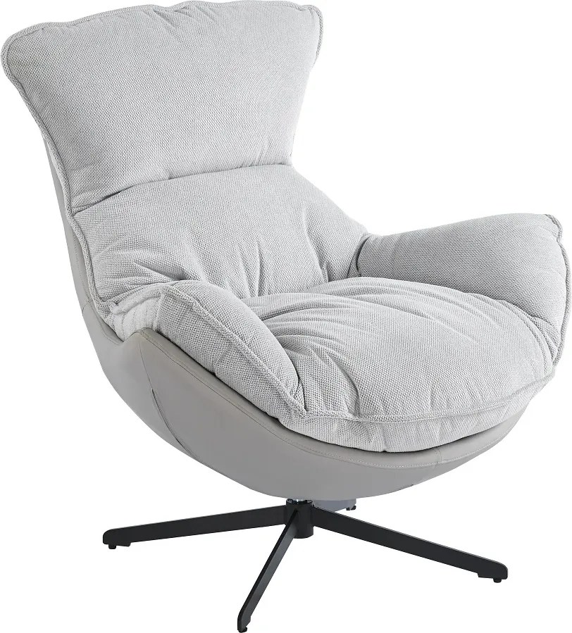 Fotoliu Lounge Rotativ 360° cu Pernă Extra Confort, Tapiterie Linen + PU, Bază Metalică Neagră, Design Modern, Gri