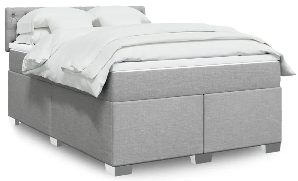 vidaXL Pat box spring cu saltea, gri deschis, 140x190 cm, textil