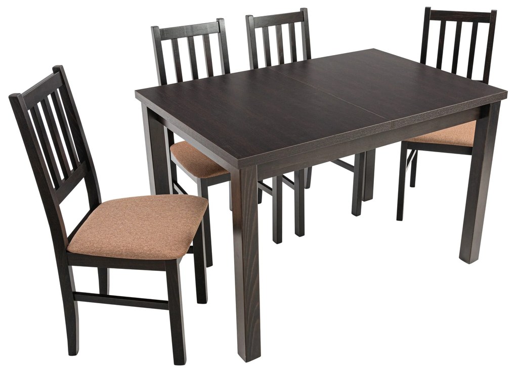 Set masa extensibila 120x150cm cu 4 scaune tapitate, mb-13 max5 si s-38 boss4 w15, wenge, lemn masiv, stofa