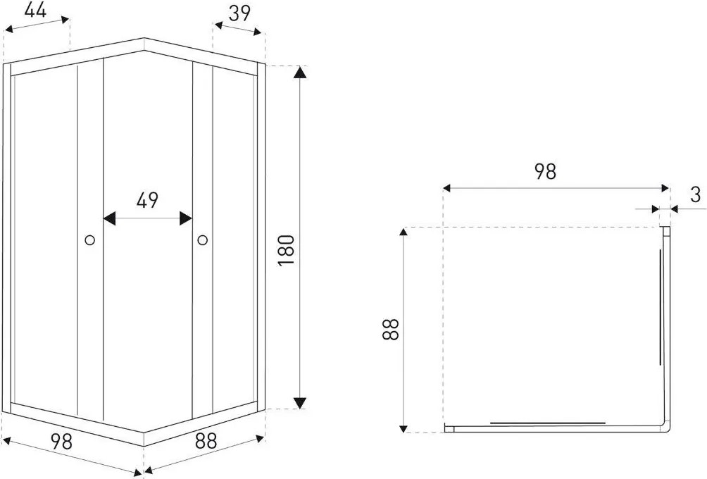 OLGA SQ 100x90 cabină de duș pătrată fără tavă de duș