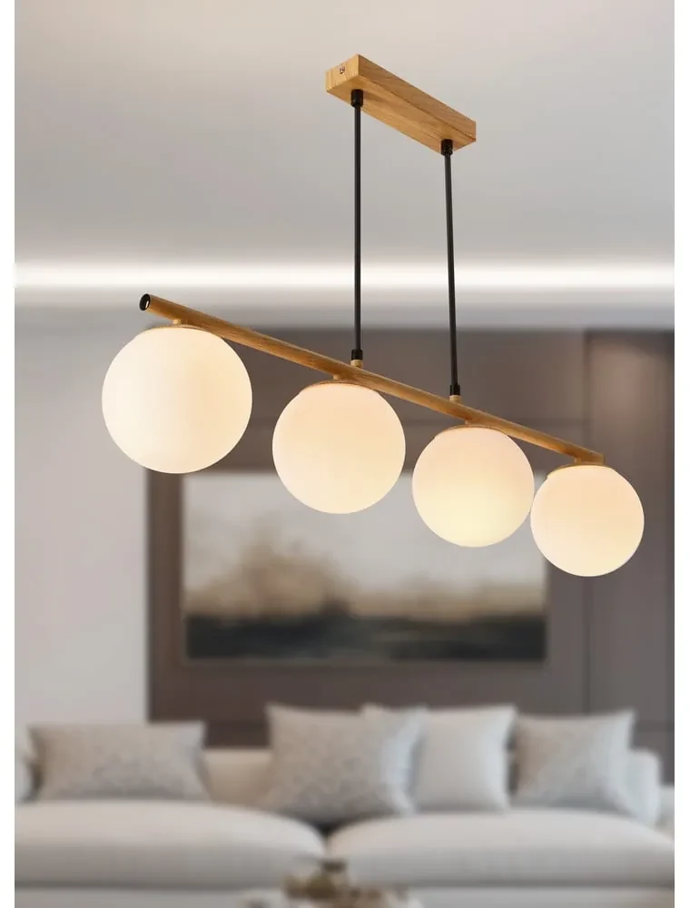 Lustră albă/în culoare naturală cu abajur din sticlă Carrine – Candellux Lighting