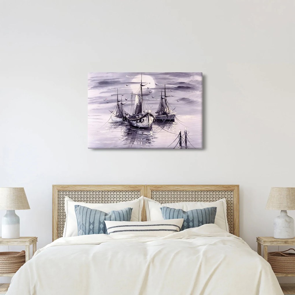 Tablou - Port marin, pictură în ulei (90x60 cm)