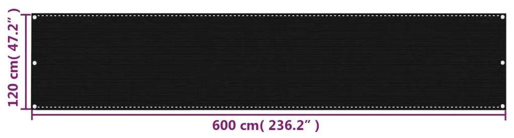 Paravan de balcon, negru, 120x600 cm, HDPE Negru, 120 x 600 cm