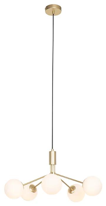 Lampa suspendata moderna aurie cu sticla opal 5 lumini - Coby